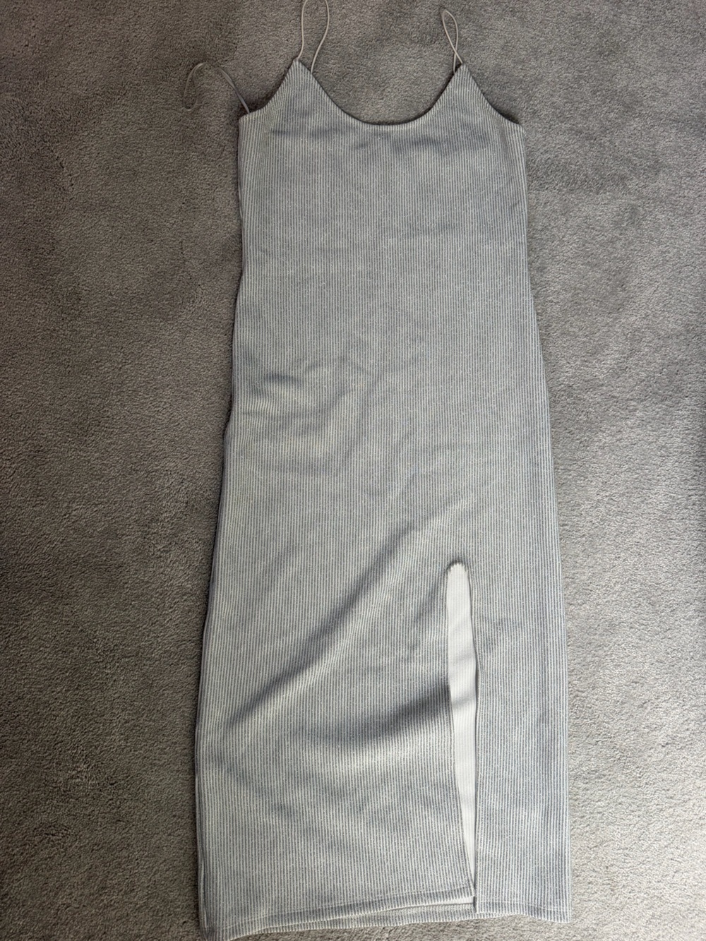Topshop Light Gray Ribbed Spaghetti-Strap Midi Dress with Side Slit